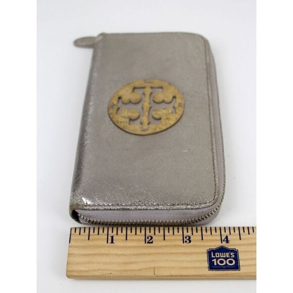 Tory Burch SILVER GENUINE LEATHER LOGO COIN BILL HOLDER WALLET CLUTCH POUCH - Picture 9 of 9